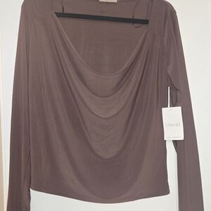 Meraki Women's Brown Drape Neck Top